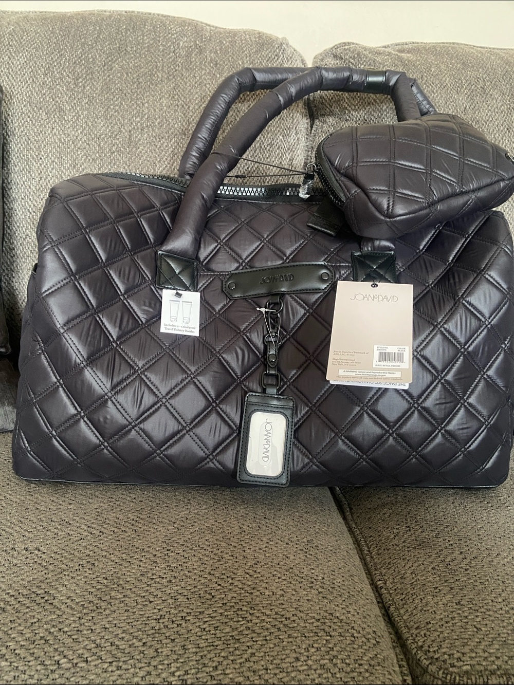 Joan & David Quilted Carryall in Charcoal Black